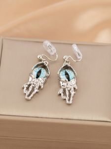 Blue Devil Eye Stud Earrings Punk Style No Piercing Required Mosquito Coil Tray Ear Cuff Cool Fashion Accessory for Trendy Girls