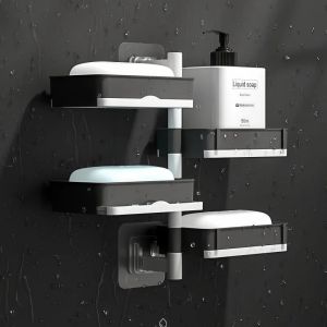กล่องสบู่แบบหมุน กล่องสบู่แบบไม่มีการเจาะติดผนังชั้นเก็บท่อระบายน้ํามัลติฟังก์ชั่นแยกแห้งและเปียก