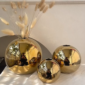 Living room vase creative decorative furniture piece flower arrangement electroplated golden ceramic vase