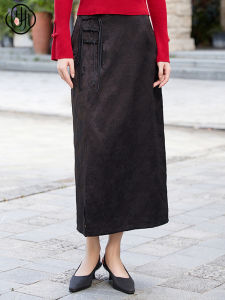 Obstinate Fall New Long Straight Tube Skirt Chinese Style National Trend Button Tassel Open Split Full Length Half Body Skirt