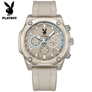 PLAYBOY Mens Watch Womens Watch Waterproof Quartz Movement Chronograph Silicone Strap Luminous Calendar Sports Style watch for men