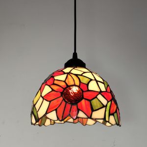 Rustic European Tiffany Style Orange Red Glass Ceiling Light Bar Kitchen Island Hallway Entrance Sunflower Lampshade Pendant