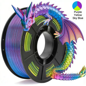 Tricolor Silk PLA 3D Printer Filament 1.75mm Multicolor 3D Printing Filament Purple&Sky Blue&Yellow Filament 250g (0.55lbs)