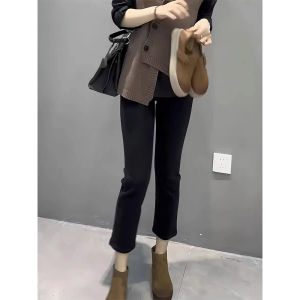 plus Size High Waist Fleece Lined Black Denim Jeans Womens Autumn Winter Slim Fit Straight Leg Elastic Cuffed Jeans