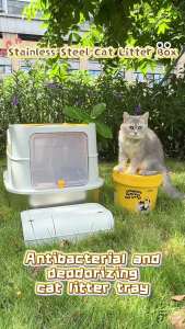 CATPAK - Stainless Steel Cat Litter Box Bundle : Get 2 Tubs of Mineral Cat litter ! Limited Value Bundle