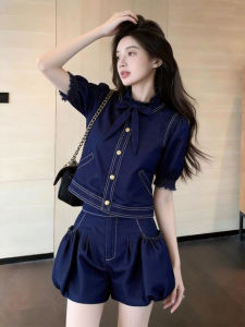 DANTING | Cute Style Chic Denim Set Small Women Butterfly Knot