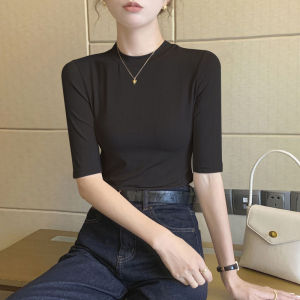 2024 New Arrival Easiest for Match Spring and Summer Pure Cotton round Neck Slimming Tops Womens Ins Half Sleeve T-shirt Silm Slimming Bottoming Shirt