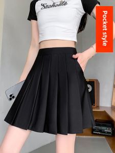 Elastic Waist Pleated Skirt Female Spring and Summer with Pocket 2024 New Arrival High Waist Student JK Suit Skirt A- Line Skirt