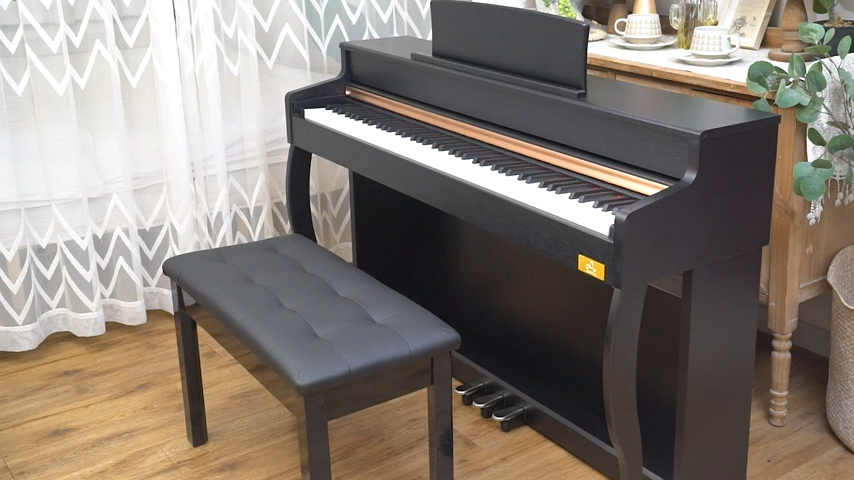 KAWES Black Wooden Duet Piano Bench with Padded Cushion and Storage Compartment for Music Books