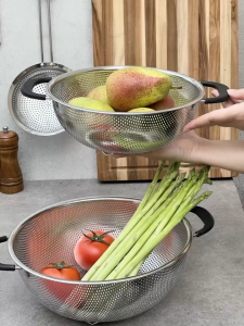 [HCM] Rổ inox 2 quai có chân Kaiyo rổ inox liền khối 2 tay cầm có chân rá inox - Hàng chính hãng