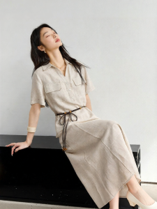 Vimly | Đầm Maxi Đơn Giản Eo Dài Tay Ngắn Cổ POLO Mới Hè