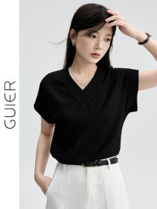 Vintage Versatile Loose Slimming Black V-Neck Knit Top