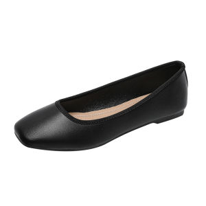 Comfortable Soft Leather Professional Work Shoes for Women Black Interview Shoes Flat Bottom Square Head Fashionable Commute