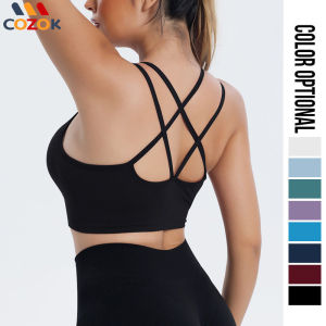 COZOK Seamless Yoga Bra One-piece Push-up No Steel Ring with Chest Pad Fitness Sports Underwear Cross-back Four-dimensional Elastic Breathable Sweat Absorbing Sports Yoga Vest For Women