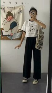 Setelan Baju Remaja Atasan Crop Top Ringer Dan Celana Kulot Lee bear