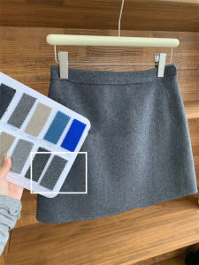 Gray Woolen Short Skirt Womens Spring Autumn Thickened Half Skirt Slimming Versatile Anti-aging Woolen Mini Skirt