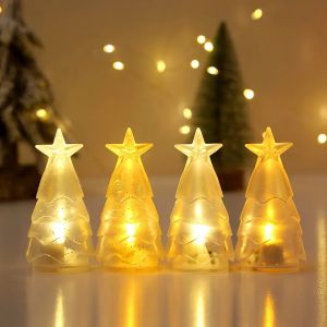 Polocat 1PCS Transparent Crystal Xmas Tree Styling LED Electronic Candle Light Christmas Decorative Fairy Lamp DIY Festive Party Romantic Scene Setting Ambient Lights