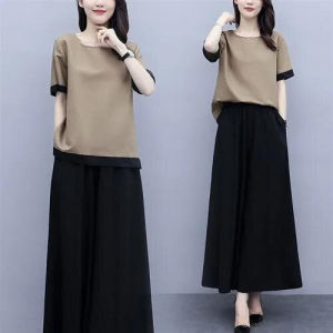 New Summer Fashion plus Size Loose Maternity Wide Leg Pants Skirt Set for Middle-Aged Mothers Age-Defying Stylish Ensemble