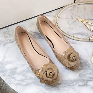 Autumn 2025 New Womens Flat Bottom Bean Shoes Tea Rose Embroidery Slip-On Fashion Single Shoes Color Block Boat Shoes