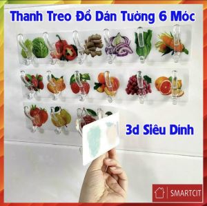 [❤️‍🔥GIÁ HUỶ DIỆT❤️‍🔥]  thanh  treo đồ dán tường 6 móc liền mạch 3D siêu chắc chắn   móc dán tường 6 móc thanh dài 3D