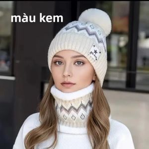 2 Chiếc Bộ Giữ Ấm Cổ Lót Lông Cừu Và Mũ Len Dệt Kim Dày Dành Cho Nữ Mùa Thu/đông Đi Xe Đạp Ngoài Trời Thời Trang Combo Khăn Quàng Cổ Mũ