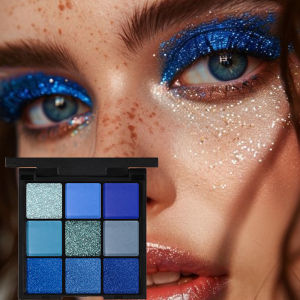 Rebellious Girl 9 Color Eyeshadow Palette Matte And Shimmer Waterproof Blue Portable Eyeshadows Makeup Palette