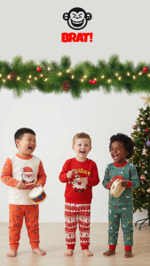 BRAT! Kids Christmas Pajama Set for Boys & Girls – Red Santa Design | Soft Cotton Chiildren Sleepwear | 110–130 cm