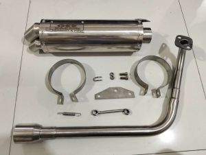 DUAL TIP POWER PIPE FOR NMAX V2 V3 FULLSET 32 MM-28 STRAIGHT ELBO & CANISTER COMPLETE ACCESSORIES BRACKETCLAMPSPRING AND LASER EMBROID EMBLEM