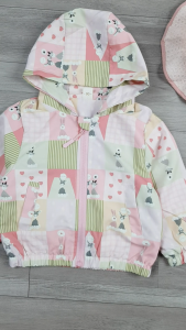 [HỎA TỐC] Áo khoác gió 2 lớp chống nắng cho bé gái 9-22Kg với mũ trùm đầu in hình động vật hoạt hình dễ thương Urombaby