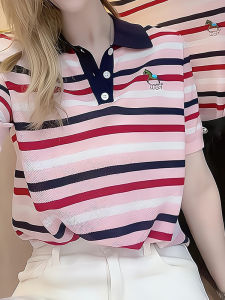 Stylish French Blended Wearable Loose Stripe Short Sleeve Knitted Top