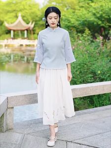 daidai (Ready Stock) Hanfu Cheongsam Long Dress Han Fu Tops Wedding Bridesmaids 姐妹装高级汉服小伴娘旗袍中国风伴娘服姐妹裙礼服套装唐装连衣裙刺绣中式古风复古服装