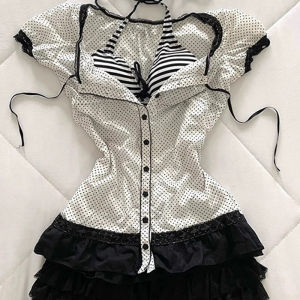 Áo Sơ Mi Kẻ Sọc Trắng Cổ Chữ V Tay Ngắn Dáng Ôm Phong Cách Hàn Quốc Mùa Hè 2025 Dành Cho Nữ