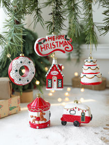 Christmas New Painted High-End Christmas Ball Christmas Tree Red and White Car Gift Stick Donut Decorative Small Pendant