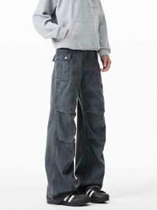 Retro American High Street Mens Casual Pants Loose Fit Workwear Trousers Spring Autumn New Style Trendy Brand Pleated Loose Long Trousers