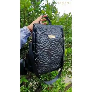 HANAMI Tas Ransel Wanita Rukia TA1069B5 Cantik Simple Hitam Kulit Muat Banyak Backpack Kekinian