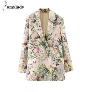 Casualผู้หญิงเสื้อแจ็คเก็ตกลางความยาวชุด2020ฤดูใบไม้ร่วงใหม่แฟชั่นของผู้หญิงหลวมแขนยาวสําหรับสตรีBlazer Elegantพิมพ์