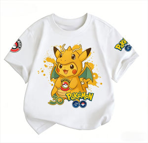 Bandai | 2026 Pokémon Kids T-shirt Cute Anime Pikachu Cartoon Pure Cotton Breathable T-shirt for Boys and Girls Street Casual Sports Top