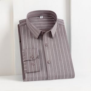 HENGYUANXIANG | Hengyuanxiang Mens Long Sleeve Striped Shirt Standard Fit Youth Fashion Polyester Blend Autumn New Arrival Business Casual