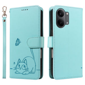 Leather Wallet Flip Case for Redmi Note Turbo 5 15 14R 15R 14C 15C 15A A4 A5 A7 K8 K90 Pro Max | Cat & Butterfly Embossed Design
