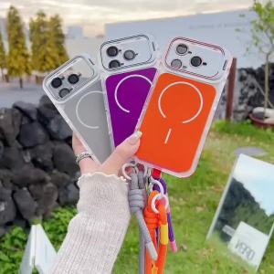 Ốp Lưng Chống Mất Kèm Dây Đeo Chéo Chắc Chắn Cho iPhone Pro Max 11 12 13 14 15 Plus Tích Hợp Giá Đỡ Ống Kính Gấp Nắp Từ Tính Chống Bụi Chống Xước