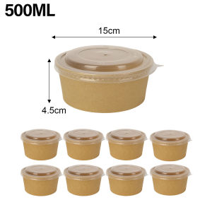 YESPERY 30Pcs Disposable Round Kraft Paper Bowls with Lid Fruit Salad Bowl Fast Food Snack Bowl Picnic Food Containers 500/750/1000ml