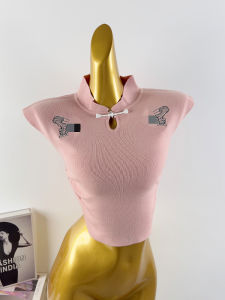 Áo Len Dệt Kim Tay Lỡ Thêu Phong Cách Trung Hoa Cổ Điển Mới Mùa Hè Mới Không Đều Xếp Ly Ngắn Áo Thun Nữ