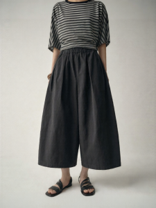 INSIS FEMME | Pure Cotton Simple Literary Style Elastic Waist A-line Wide Leg Capri Pants