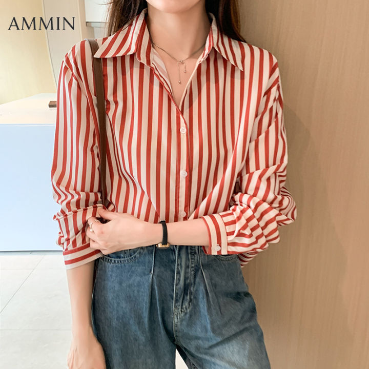 Ammin Korean Style Fashion Temperament Long Sleeved Chiffon Shirt