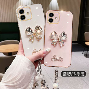 New Phone Case Realme C75 Note 60x Note60x 4G Ins Fashion Creative Shiny Luxury Crystal Bow Anti-fall Casing with Cute Cartoon Pearl Bracelet 2025