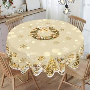 Golden Christmas Tablecloth Snowman Elk Table Cover Christmas Decorations for Home 2025 Xmas Gifts Navidad Noel New Year 2026