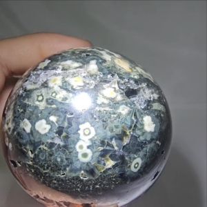 Natural Ocean Jasper Ball/天然海洋碧玉球 /老矿海洋碧玉/鱼子海洋碧玉/老矿海洋碧玉带爆晶洞，小黄花景/Natural Ocean Jasper Sphere