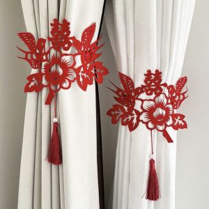 Wedding Celebration Red Bird Paper Cut Curtain Tie Chinese Style Wedding Room Decoration Festive Double Happiness Character