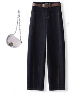 Womens Denim Scythe Pants High Waist Casual Thickened Fleece Elastic Waist Outdoor Leisure Pure Color Spring Autumn Winter