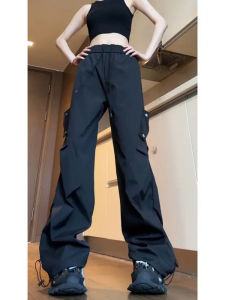 กางเกงกันฝนแบบอเมริกันสำหรับผู้หญิง กางเกงขายาวทรงตรงเอวสูง ผ้าโพลีเอสเตอร์ ใส่ได้ตลอดปี ฤดูใบไม้ร่วง 2024